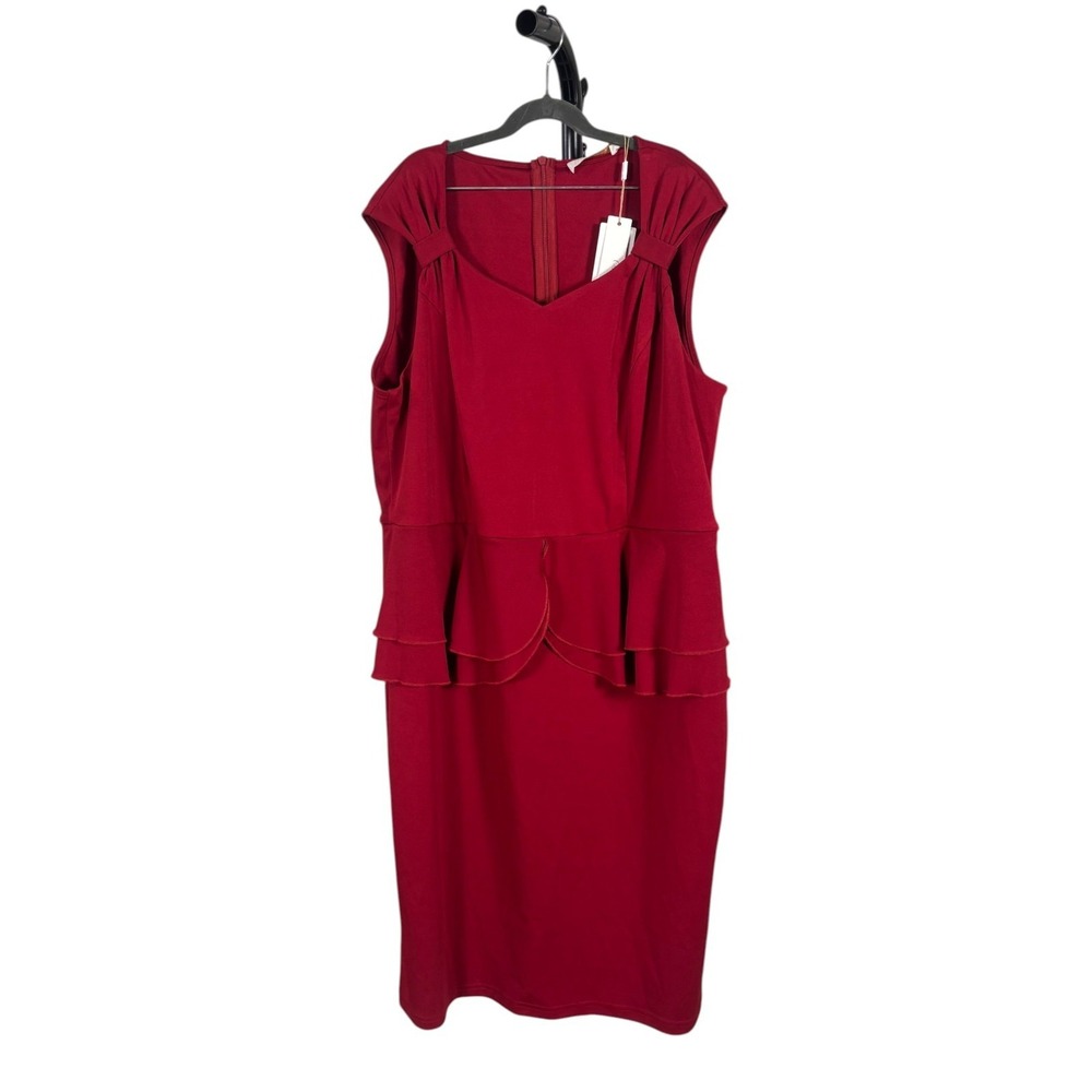 Belle Poque Red Peplum Sheath Dress Sleeveless Ruffle Womens Sz 2XL NWT Elegant